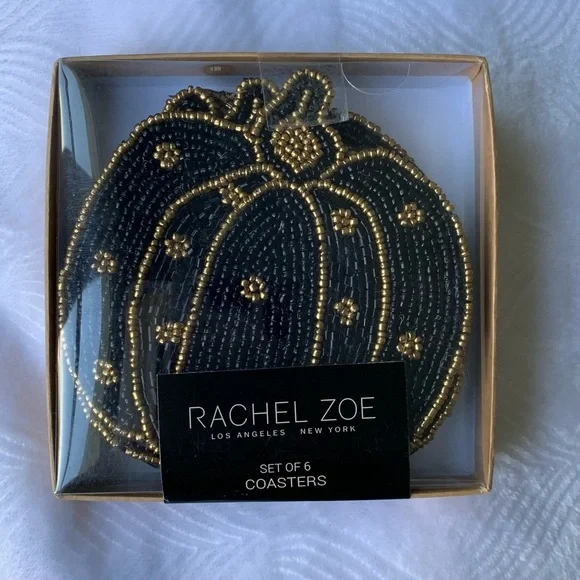 SALE - Rachel Zoe beaded pumpkin coasters - Picture 1 of 4
